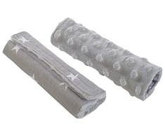 Almohadilla acolchada para cinturón de seguridad para cochecito de bebé, 100% algodón, 1 par, 18 x 13 cm, doble cara, cochecito deportivo (estrellas grises con gris Minky), NA, 18 x 13 cm