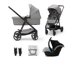 Kinderkraft NEWLY Carrito 3 en 1, Para niños, Sistema de viaje, Carrito Para Bebes, Silla De Paseo, Silla Ligera, Carro Bebe, Cochecito 3 Piezas, Plegable, desde el nacimiento hasta 22 kg, Gris
