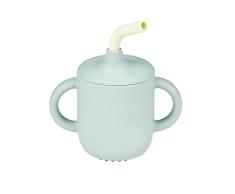 Nattou Vaso de silicona para niños, 3 piezas, 1 vaso con tapa, 1 pajita, 1 cepillo de limpieza, Sin BPA, Silicon, Verde