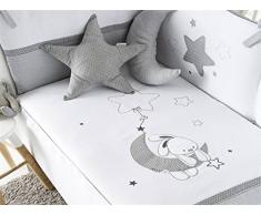 Pirulos Luna Bonito Conjunto Edredón + Protector/Chichonera + Cojín para Maxi Cuna Bebé de 70x140 cm, Color Blanco y Gris