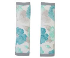 Protector de arneses reversibles para sillas de paseo, grupo 0 o maxicosi y silla de coche. Flores turquesa