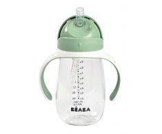 BÉABA Taza de Aprendizaje con Boquilla para Bebe, Biberón 100% hermético, Taza Antigoteo con pajita, Antiderrame, 2 en 1, Asas extraíbles, Resistente, Tritan y silicona, 300 ml, Verde