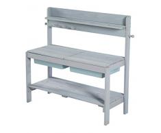 roba Cocina Infantil de Jardín en Madera Maciza + 2 Cubetas de Plástico y 2 Tapa Extraíble - de 18 Meses a 8 Años - Mesa Fregadero para Juegos de Exterior - Gris Lacado