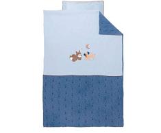 Nattou Set de ropa de cama con estapado reversible Perro y mapache, Funda nórdica 100 x 140 cm y funda de cojín 40 x 60 cm, Jim y Bob, Azul