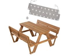 roba Conjunto de muebles de jardín para niños y exteriores, incluye cojines, 2 bancos, madera maciza, resistente a la intemperie