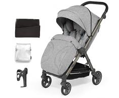 skiddoü silla de paseo ligera Mell ruedas grandes silla de viaje plegable silla infantil ruedas amortiguadoras respaldo ajustable impermeable mosquitera cubierta para la lluvia hasta 22 kg, Gris claro