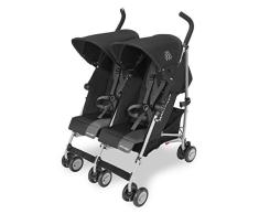 Maclaren Twin Triumph silla de paseo ligera y comapcta para niños a partir de 6 meses hasta 15 kg en cada asiento, Capota individual extensible, Incluye protector para la lluvia, Negro/gris oscuro