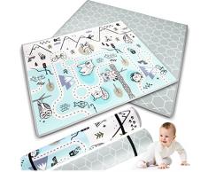 Nukido Alfombra de juegos de espuma para niños, doble cara y enrollable, propiedades aislantes, ayuda al desarrollo del bebé, fácil de limpiar, verde, 180 x 150 x 1,5 cm