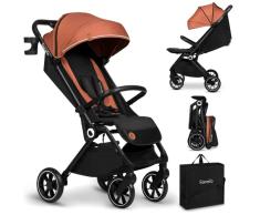 LIONELO Cloe Cochecito Plegable hasta 22 kg, Respaldo Ajustable Función Dormir, Arnés de 5 Puntos Ruedas Portavasos Ligero Compacto Impermeable, sillita, silla paseo ligera, carrito bebe (marrón)