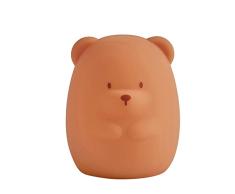 Nattou Lámpara de noche Oso con luz LED hecho de silicona, 2 niveles de brillo, Sin BPA, 12 cm, Testado por PETA y vegano, Silicona, Marrón