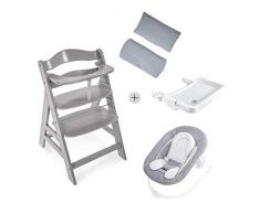 Hauck Newborn Set (4 Piezas): Trona Alpha en gris + Hamaca (con cojin reductor liso) en Stretch Grey + Hamaca en blanco + Cojín Deluxe en gris claro