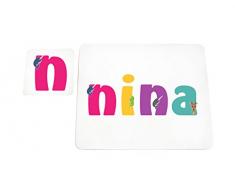 Little Helper mantel con Coaster estilo illustratif pintado con el nombre de joven Nina