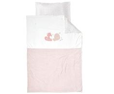 Nattou Juego de cama de algodón y poliéster, Zorro y Conejo, Con motivo reversible, Funda nórdica 140 x 100 cm, Funda de almohada 40 x 60 cm, Alice y Pomme, Rosa/Blanco