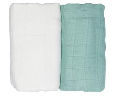 LES ENFANTS Juego de 2 Mantas de Muselina para bebés, recién Nacidos y niños pequeños, Manta Suave para Cochecito de bebé, Unisex, 100 % bambú, 120 x 120 cm, Color Verde/Blanco