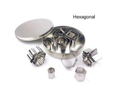Local Makes A Comeback - Juego de 24 moldes para galletas en varias formas, utensilios para hornear Fondant Cake Cutters de acero inoxidable con caja de hierro, pastelitos de bizcochos, muffins, bollos y bollos, estilo hexagonal