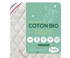 Ptit Lit - Colchón cuna bebé de algodón orgánico | 60x120 cm | 100% Algodón: Material natural de origen Vegetal | Sin tratamiento químico | Desenfundable | Espesor de hasta 10 cm