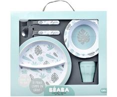 BÉABA Caja de Regalo para Niño, Plato con dos Compartimentos, Cuencos, Cubiertos, Vaso, Base Antideslizante, Melamina, Diseño Jungle