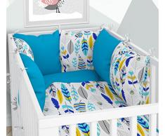 Juego de 3 piezas: ropa de cuna de 90 x 120 cm con sábana bajera y protector de almohada – seis almohadas de terciopelo para la cuna de 60 x 120 cm.