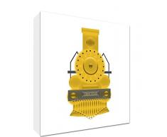 Feel Good Art Lienzo con marco en vidrio sólido, diseño de ilustración moderno época de tren, color amarillo y blanco, 14,8 x 21 x 2 cm, modelo grande