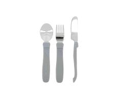 Twistshake Juego de Cubiertos de Aprendizaje para Bebés de Acero Inoxidable, con Tenedor, Cuchillo y Cuchara, Sin BPA, a Partir de 12 Meses, Gris Pastel