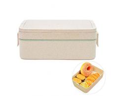 Local Makes A Comeback - Caja de almuerzo de paja de trigo Caja de almuerzo de vajilla japonesa, Caja de almuerzo de múltiples capas de estudiante Caja de sushi, Verde, 2 capas