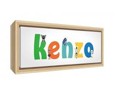 Little Helper lienzo con marco de madera maciza natural estilo illustratif pintado con el nombre de joven niño Kenzo 34 x 88 x 3 cm gran