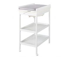 roba Mueble Cambiador para Bebés + Bañera Extraíble 2 en 1 + Colchón roba Style Gris Acolchado / Impermeable + 2 Compartimentos - Desde el Nacimiento - Madera Blanca