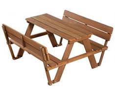 roba Mesa de Picnic para Niños Outdoor + Respaldo - Madera Maciza - Resistente Mesa de Exterior - Juego de Asiento Infantil para Jardín - 4 Plazas - Teck