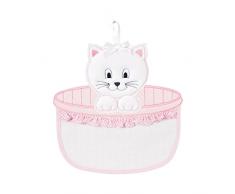 FILET - Lazo de Nacimiento Neonato con Gatito en la Cesta en Tela Aida para Bordar, Realizado en Algodón, Ideal para Colgar para Anunciar el Nacimiento de un hijo, Made in Italy, Color Blanco y Rosa