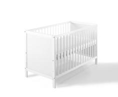 Schardt - Cuna Leo blanco 60 x 120 cm - Somier de láminas ajustable en 3 posiciones, incluye barras extraíbles de madera maciza