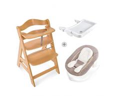 Hauck Newborn Set (3 Piezas): Trona Alpha en natural + Hamaca (con cojin reductor liso) en beige + Bandeja en blanco
