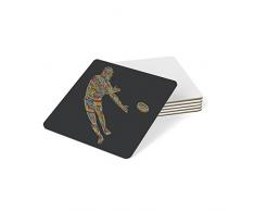 Feel Good Art posavasos de alto brillo en diseño moderno diseño de jugador de rugby (Multicolor en tonos de color negro)