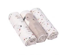 LÄSSIG Baby manta arrullo pañales muselina set de 3 algodón 80 x 80 cm/Swaddle & Burp Blanket L Tiny Farmer Speckles
