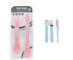 Twistshake 78189 - Cubiertos, color pastel rosa & Juego de Cubiertos de Aprendizaje para Bebés de Acero Inoxidable, con Tenedor, Cuchillo y Cuchara, Sin BPA, a Partir de 12 Meses, Azul Pastel