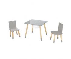roba Mesa Infantil + 2 Sillas para Niñas y Niños - Red de Almacenaje - Juego de Muebles de Asiento - A Partir de 2 Años - Estilo Escandinavo - Natural / Gris