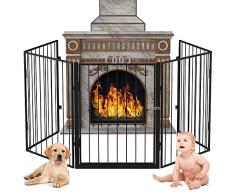 Bakaji Puerta de protección de Chimenea para Perros y niños, Valla divisoria con Puerta, Longitud 3 m, 5 módulos Plegables de Acero, Color Negro, Estructura Plegable, Ahorro de Espacio