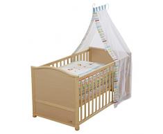 Juego de cuna completa roba, cuna en acabado madera natural incluye funda de nordico, protector de cuna, dosel y colchón, cuna de 70x140cm transformable en cama infantil
