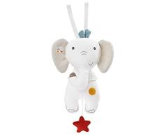 Fehn 056013 - Caja de música con forma de elefante - Peluche y ayuda para dormir de algodón orgánico certificado (kbA), relleno de fibras PLA - Melodía «Träumei» calma a bebés y niños pequeños