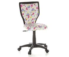 hjh OFFICE 670070 Silla giratoria para niños KIDDY Lux Tela, Motivo Flowers/Hearts, Silla de Escritorio Infantil, Respaldo ergonómico