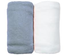 Eveil et Nature Juego de 2 sábanas funda de jersey de 70 x 140 cm, algodón orgánico blanco/océano