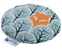 Cojín térmico de huesos de cereza para bebés, 180 g, redondo, 15 cm, ecológico, 100% algodón, para terapia de masaje (Mapache en el bosque)