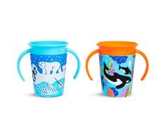 Munchkin 011243 - Miracle 360° Wildlove - Vaso Antiderrames Entrenamiento Con Asas, Oso Polar/Orca, 177 Ml, 2 Uds