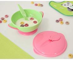 Kiokids 1626 - Set cuenco anti-vuelco y cuchara, unisex, color rosa