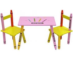 Kiddi Style Mesa y Sillas Infantiles - Madera - Par Ninos -Diseño de ceras de colores
