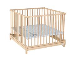 Corralito Geuther Euro-Parc Plus - corralito plegable, probado por el TÜV, de madera en natural, decoración: llama, tamaño: 97 cm x 97 cm