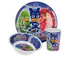 PJ Masks | | Set Vajilla de Melamina Infantil - Resistente I Servicio de Mesa Libre de BPA para niños y bebés - 3 Piezas: Vaso de Beber, Plato y Cuenco