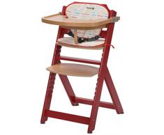 Safety 1st Timba con cojín, Trona de madera evolutiva, Trona para bebés con bandeja extraíble, Silla de altura regulable crece con el niño 6 meses - 10 años, color Rsapberry Red