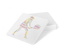 Feel Good Art Posavasos de alto brillo en lienzo tipográfico jugador de tenis diseño (Multicolor)