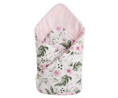 Cojín de Encaje 100% algodón, 75 x 75 cm, Manta para bebé, Doble Cara, Suave, Multifuncional, antialérgico, para bebés (Flores con Lunares Rosas)