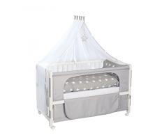 Roombed de roba, cuna de colecho de 60x120 cm, vestiduras incluidas (funda de almohada, funda edredón, protector, dosel, portadosel y colchón)